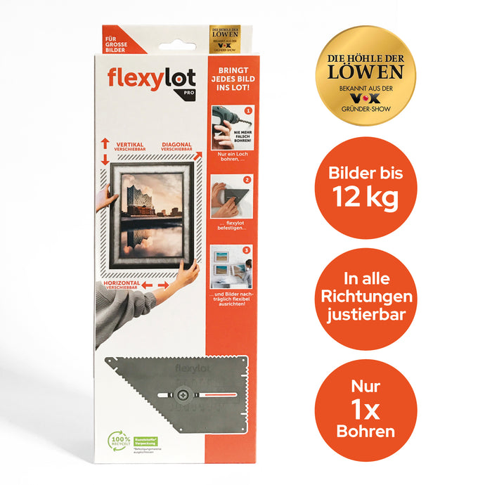 flexylot Pro - Bilder bis 12 kg - in alle Richtungen justierbar - nur einmal Bohren