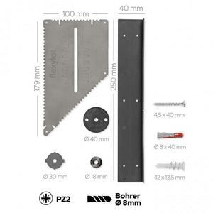 flexylot Pro - Maße der Platten, Schrauben und Dübel